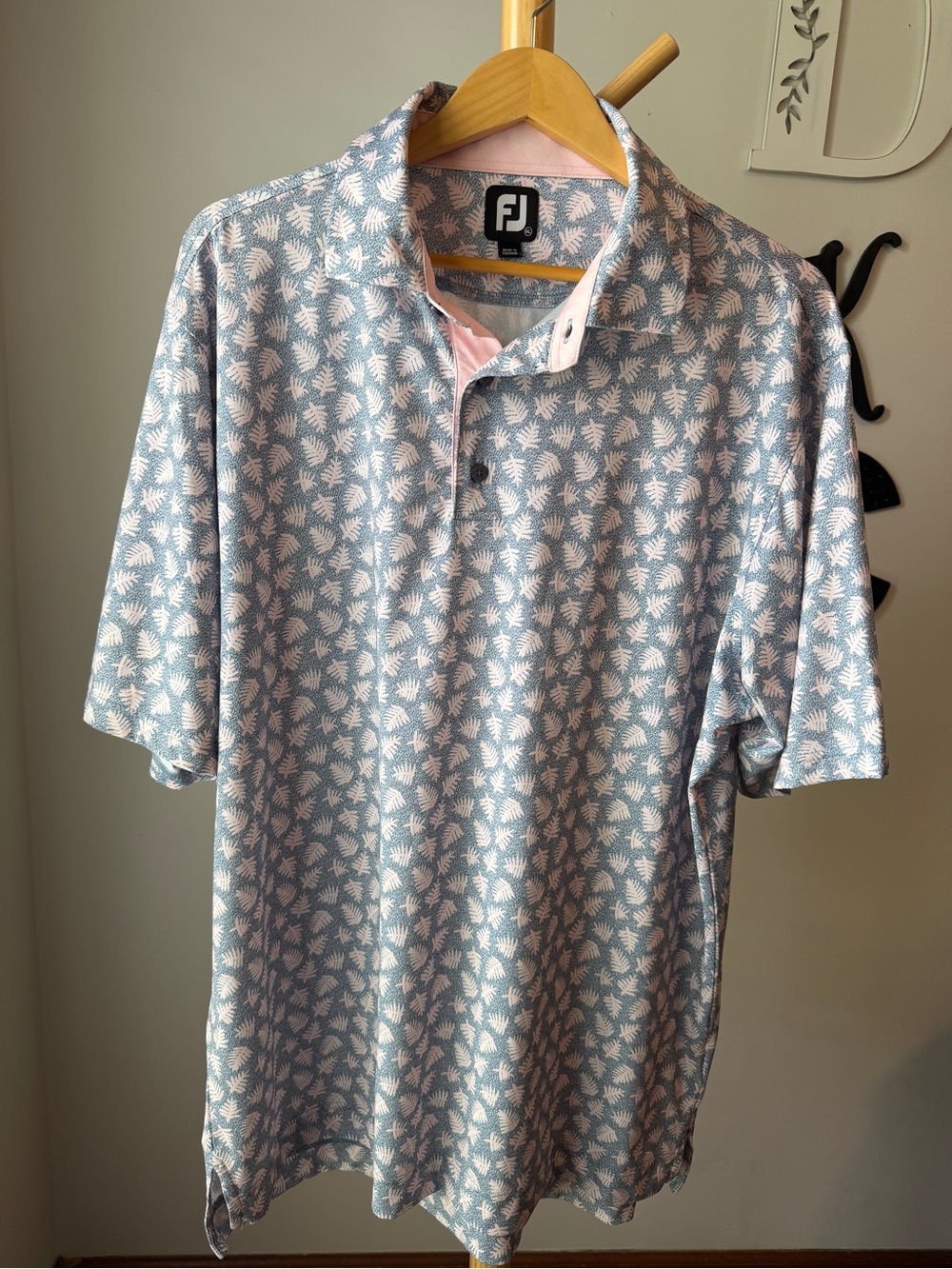 FootJoy Shadow Palm Print Lisle Golf Polo Men’s Size XL Pink Gray Shirt